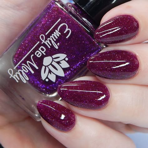 Magenta Nail Polish, Plum Nails, Stunning Nails, Purple Nail Polish, Crazy Nails, Nail Colour, Purple And Silver, Glitter Nail Polish, September 2022