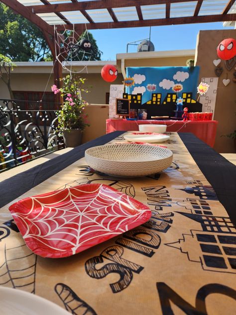 Spiderman 3rd Birthday Party Spiderman Birthday Party Table Decor, Aesthetic Spiderman Birthday, Superhero Third Birthday Party, Muted Spiderman Party, Spider Man Third Birthday, Toddler Spiderman Birthday Party, Adult Spiderman Party, Superhero 3rd Birthday Party, Modern Spiderman Birthday Party