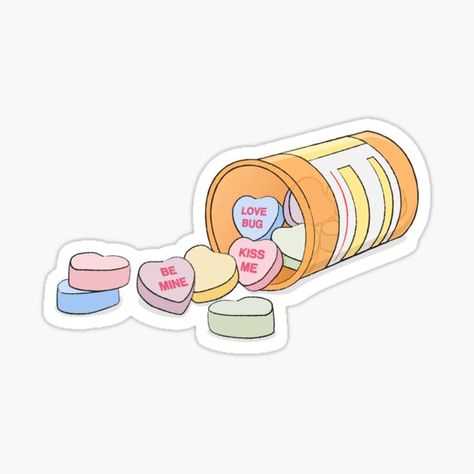 Cartoon Pill Bottle, Pill Bottle Sticker, Cute Medicine Drawing, Medication Bottle Aesthetic, Heart Pill Tattoo, Cute Pill Bottle, Spilled Pill Bottle Drawing, Pill Bottle Illustration, Take Your Meds Aesthetic