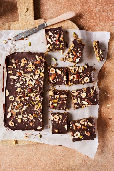 Nutty Bars Recipe, Rice Crispy Squares, Nutty Bars, Melissa Hemsley, Almond Rice, Candied Ginger, Chocolate Nuts, Bars Recipe, Rice Crispy