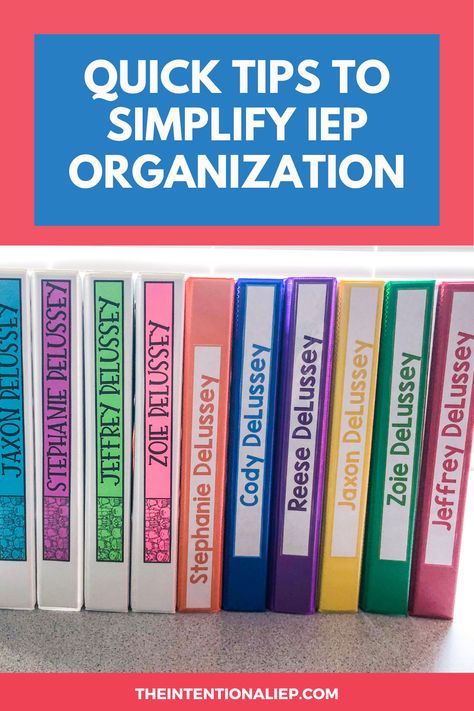 Iep Student Binder, Student Iep Binders, Iep Binder Organization, Iep Binder Teachers, Resource Teacher Organization, Special Education Organization Ideas, Iep Data Collection Organization, Sped Classroom Organization, Iep Goal Bins