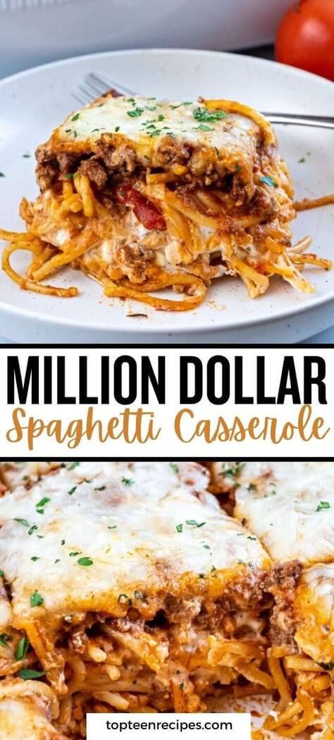 Million Dollar Spaghetti Casserole - Top Recipes Million Dollar Spaghetti Casserole, Spaghetti Bake, Classic Lasagna Recipe, Baked Spaghetti Recipe, Million Dollar Spaghetti, Spaghetti Casserole, Simple Family Meals, Pasta Dinners, Baked Spaghetti