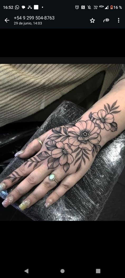 Hand Tattoo Floral, Botanical Hand Tattoo, Hand Flower Tattoos, Floral Hand Tattoos For Women, Hand And Arm Tattoos For Women, Full Hand Tattoos For Women, Womens Hand Tattoos, Floral Hand Tattoo, Cool Ear Tattoos