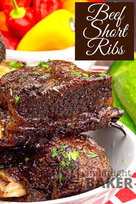 Slow Roasted Beef Short Ribs are perfect for Memorial Day or Father's day dinner Oven Roasted Beef Short Ribs, Beef Ribs In Oven, Beef Short Ribs Oven, Best Short Rib Recipe, Short Ribs In Oven, Slow Roasted Beef, Oven Roast Beef, Cooking Short Ribs, Bbq Short Ribs