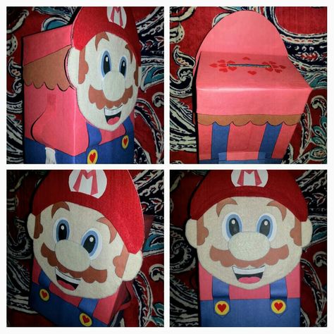 Valentine Day Mail Box Kids, Mario Valentines Day Boxes, Mario Brothers Valentine Box Ideas, Super Mario Valentine Boxes Diy, Yoshi Valentines Day Boxes, Mario Valentine Box Ideas, Super Mario Valentine Boxes, Mario Valentines Boxes, Valentines Box Diy