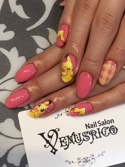 Pikachu Pikachu Nails, Christmas Present Nails, Blogging Seo, Anime Nails, Nail Art Disney, Goth Nails, Really Cute Nails, Pearl Nails, Japanese Nails