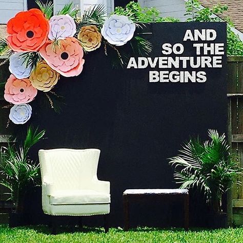 A #MadeWithMichaels adventure by @merry_everything  #paperart #paperflowers #DIY Simple Photobooth, Photobooth Idea, Wedding Tools, Retirement Party Decorations, Michaels Craft, The Adventure Begins, Engagement Locations, Wedding Stage Decorations, Adventure Begins