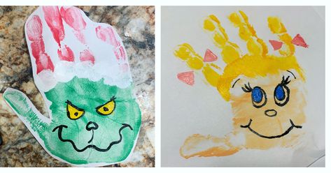 The Grinch Handprint, Grinch Art Projects For Kids, Grinch Crafts Preschool, Grinch Handprint Craft, The Grinch And Cindy Lou, Grinch Handprint, Grinch And Cindy Lou, Holiday Handprint Art, Grinch Craft