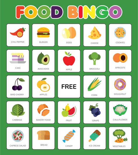 Food Bingo Cards for Kids Bingo For Preschoolers, Food Bingo, Kids Grocery Store, Teaching Preschoolers, Bingo For Kids, Printable School, Food Cards, Interactive Experience, Bingo Printable