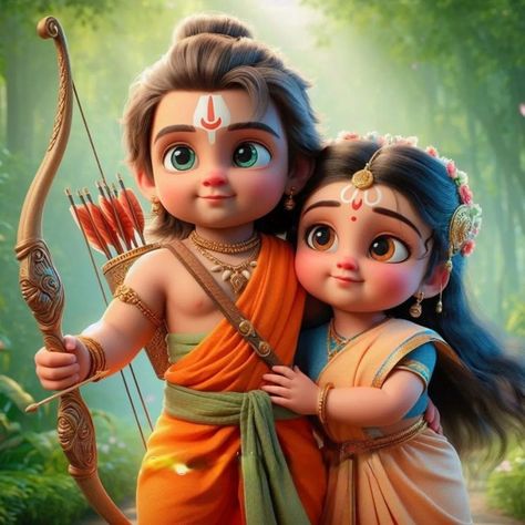 Ram Sita Image, Ram Sita Photo, Hanuman Pics, Shri Ram Photo, Little Krishna, Ram Photos, Cute Cartoon Images, Photo To Cartoon, Radha Krishna Pictures