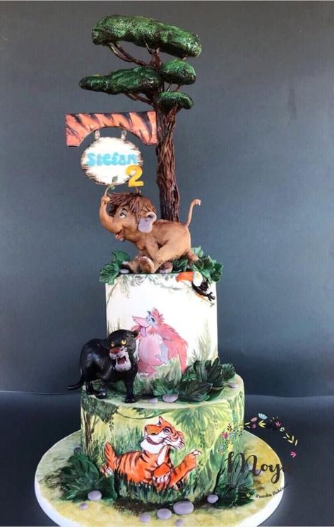 Jungle Book Cake, Svadbene Torte, Jungle Book Birthday, Lion King Cake, Book Cakes, Lion King Cakes, Jungle Cake, Safari Cakes, Book Cake