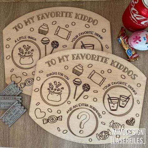 ADD ON Kiddo Kiddos Kids treat tray inlay for interchangable multi decor tray, scored Digital laser files only svg + dxf Glowforge ready by MiMoDesignLaserfiles Cnc Machine Projects, Diy Serving Tray, Decor Tray, Laser Projects, Laser Cut Wood Crafts, Laser Files, Kids Treat, Laser Ideas, Wood Earring