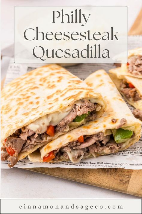 These Philly Cheesesteak Quesadillas are a perfect dish for those who love delicious Philly Cheesesteaks as well as the crunch of flavorful quesadillas. Philly Cheesesteaks have become such a staple dish that the method of serving them has evolved and expanded over the years. This is one of my favorite versions with tender shaved steak, your favorite peppers, and onions, melted together perfectly in a classic flour tortilla. Philly Cheesesteak Quesadilla, Cheesesteak Quesadilla, Shaved Steak Recipe, Tortilla Sandwich, Shaved Steak, Steak Quesadilla, Tortilla Bread, Philly Cheesesteaks, Steak Wraps