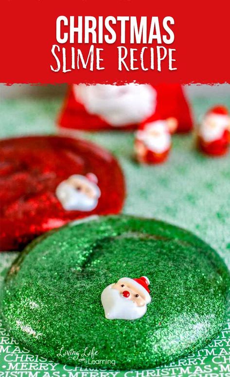 Need an activity to distract the kids before Christmas? Our Christmas slime recipe is sure to entertain and occupy your kids, and it's so easy to make! #slime #slimerecipe #Christmas #messyplay #science #livinglifeandlearning Diy Christmas Slime, Christmas Slime, Christmas Books For Kids, Easy Slime Recipe, Christmas Science, Slime For Kids, Science Activity, Winter Crafts For Kids, Christmas Break