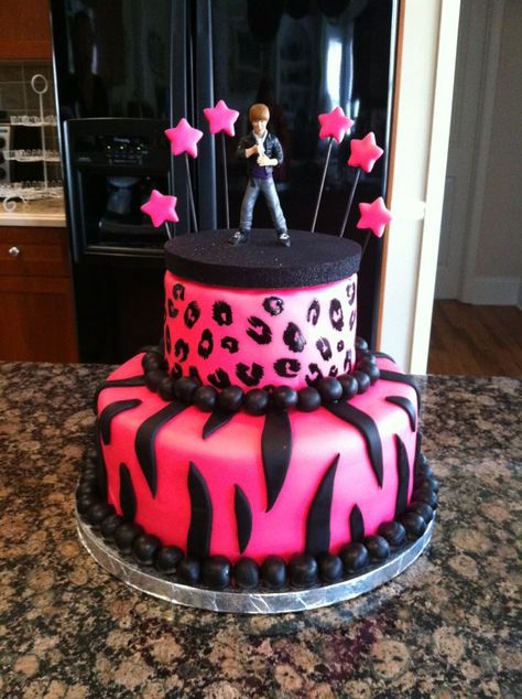 my most recent cake... animal print and j biebs for a 6 year old girl Birthday Cale, Girl Birthday Cake, Sixth Birthday, Girl Bday Party, Backyard Buildings, 9th Birthday Parties, Animal Birthday Party, Crazy Cakes, Bday Girl