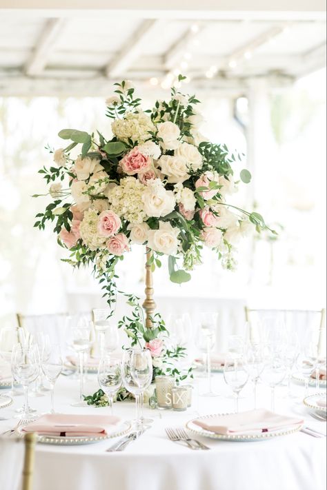 White Pink Wedding, Pink Spring Wedding, Blush Centerpiece, Pink Wedding Centerpieces, Tall Floral Arrangements, Wedding Floral Arrangements, Pink Centerpieces, Wedding Centrepiece, Green Centerpieces