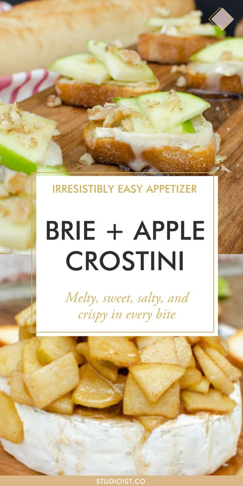 Apple Crostini, Savory Apps, Savory Apple Recipes, Apple Recipes Healthy, Brie Appetizer, Fall Apple Recipes, Apple Honey, Apple Walnut, Brie Recipes