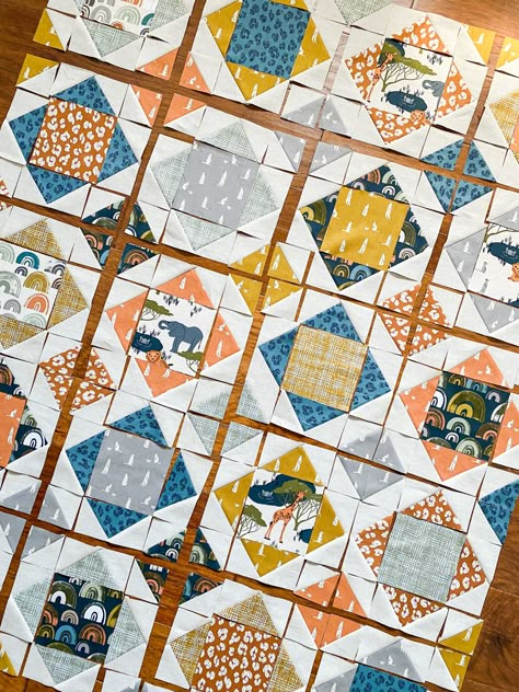 The Waterhole – Baby Quilt – Riley Blake Designs Safari Baby Quilt, Quilting Math, Baby Quilt Pattern, Baby Quilt Patterns, Patchwork Quilt Patterns, Boy Quilts, Safari Baby, Free Quilting, Scrappy Quilts