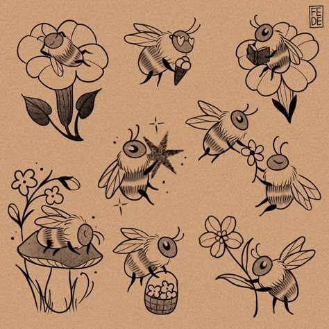 🐝AVAILABLE FLASH DESIGNS 🐝 more bees! ✨My bookings are open for June-July-August ⭐️ hit me up by email for any info or for booking an appointment ⭐️ @truelovetattoocollective ⭐️ #amsterdam #amsterdamtattoo #bee #beetattoo #cutetattoo #flowertattoo Bee And Flower Matching Tattoo, Honeybee Drawing Cute, Bees Tattoo Design, Pretty Bee Tattoo, Bee Themed Tattoo, Bee Flash Tattoo, Boo Bees Tattoo, Cartoon Bee Tattoo, Flower And Bee Tattoo