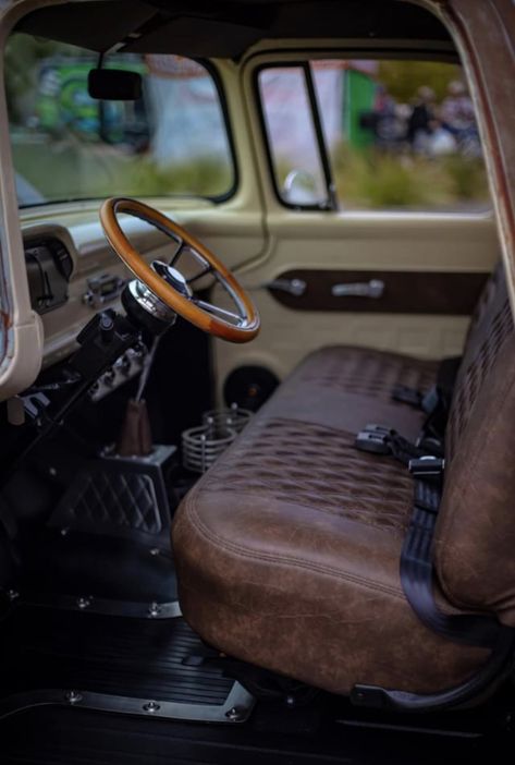 Cool Truck Interior Ideas, Classic Truck Interior, Vintage Truck Interior, Truck Interior Ideas, Ford F150 Interior, Street Rod Interior, C10 Interior, Custom Trucks For Sale, Truck Restoration