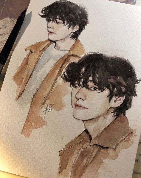 (twitter) artist : @for_infinity Taehyung's Art, Taehyung Fanart, Kpop Drawings, Arte Inspo, Korean Art, Art Drawings Sketches Creative, Bts Drawings, Young Men, Kpop Fanart