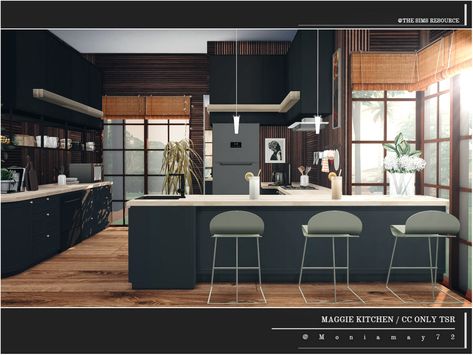 The Sims Resource - Maggie Kitchen CC only TSR Sims Resource Kitchen, The Sims 4 Kitchen, Apartment Wallpaper, Kitchen Brown, Sims 4 Kitchen, Sims 4 Tsr, Kitchen Custom, French Apartment, Kitchens Luxury