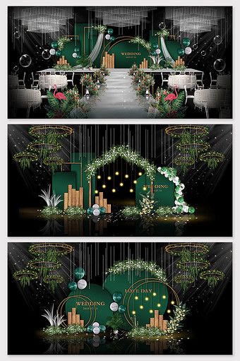 Wedding Backdrop Design Emerald Green, New Wedding Decorations 2023, Green Stage Design, Green Decoration Wedding, Green Event Decor, Emerald Green Backdrop, Wedding Stage Background, Forest Dark Green, Emerald Green Wedding Theme