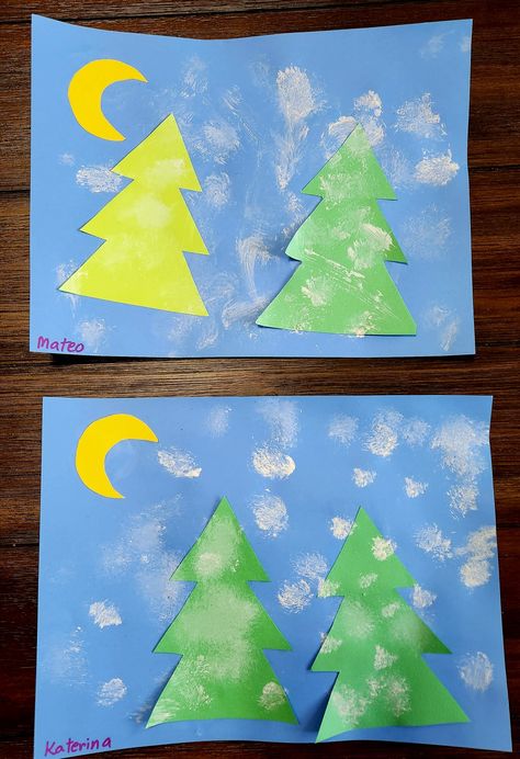 Snowy Tree Craft, Winter Tree Craft, Winter Tree Crafts, Activities For One Year Olds, Tree Craft, Winter Preschool, Winter Tree, Snowy Trees, Monthly Themes