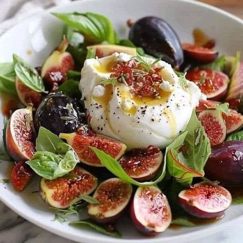 CHEF GUY FIERI 🧑‍🍳🥨 | Summer Fig Burrata Salad | Facebook Fig Burrata, Fig Salad, Burrata Salad, Burrata Cheese, Guy Fieri, Fresh Figs, Cafe Shop, Mixed Greens, Salad Ingredients