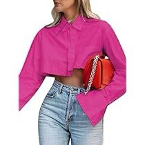 Cropped Shirts For Women, Cropped Shirts Outfits, Crop Top Shirt Outfits With Jeans, Blouse Top Outfits, Crop Tops With Sleeves, Cropped Collared Shirt Outfit, Camisa Crop Top Outfit, Crop Shirt Outfits, Crop Tops Outfits