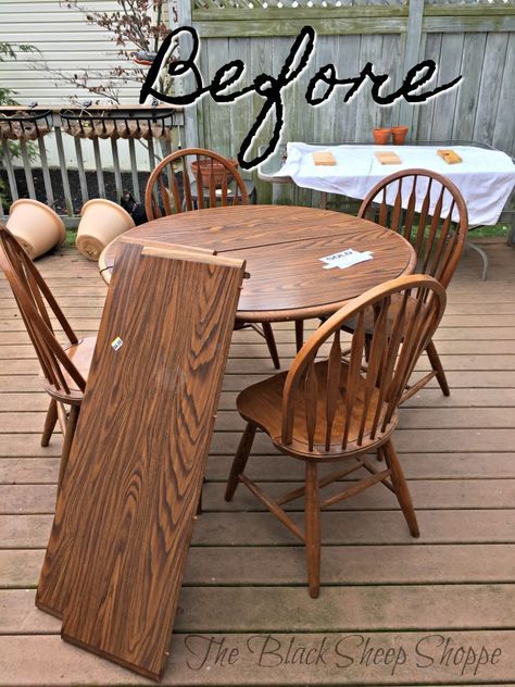 Refinish Laminate Table, Veneer Table Makeover, Laminate Table Makeover, Painting Laminate Table, Laminate Furniture Makeover, Old Kitchen Tables, Painted Tables, Table Painting, Painted Kitchen Tables