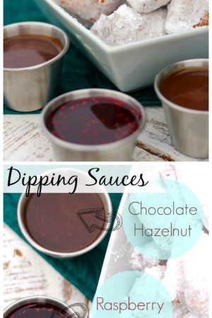 Mini Beignets and Dipping Sauces Pin Beignet Dipping Sauce Recipe, Beignet Dipping Sauce, Donut Dipping Sauce, Square Doughnut, Butterscotch Caramel, Sweet Sauces, Sweet Dips, Raspberry Sauce, Dessert Toppings