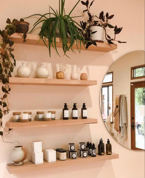 White And Green Esthetics Room, Chandelier For Spa, Esthetician Wall Shelf, Spa Mirror Ideas, Spa Decor Ideas Estheticians Boho, Nature Esthetician Room, Spa Aesthetic Bedroom, Modern Boho Esthetician Room, Esthetician Room With Plants