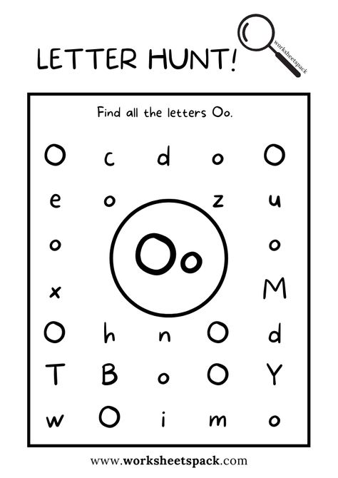 Find the Letter O Worksheet, Alphabet O Hunt Activity Free Printable for Kids - Printable and Online Worksheets Pack O Worksheets Preschool, Letter O Worksheets Kindergarten, Letter Oo Worksheets, Letter O Activities For Kindergarten, Letter Hunt Printable Free, Letter O Activity, Letter Hunt, Letter O Worksheets Preschool, Letter O Worksheet