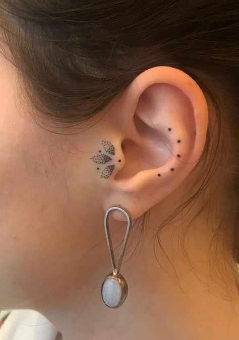 Tragus Tattoo, Tattoo Ear, Inner Ear Tattoo, Small Face Tattoos, Face Tattoos For Women, Behind Ear Tattoos, Dot Tattoos, Handpoke Tattoo, Face Tattoos