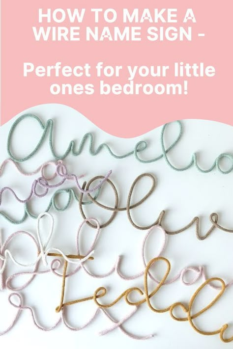 Do you want to make a personalized name sign that will add a touch of creativity to your child's bedroom decor? Whether you're looking for wire names signs or other unique wire art, this YouTube tutorial has you covered. With step-by-step instructions and easy-to-follow guidance, you'll be able to make a signs in no time. Why not make one for another part of your house, like your kitchen, cocktail bar or home gym? Click the link to watch the YouTube tutorial and get creating!😍 Crochet Wire Names Letters, Diy Wire Name Sign, Yarn Wire Words Diy, Knitted Name Sign Diy, Diy Wire Wall Art, Yarn Wrapped Wire Words, Spool Knitting Tutorial, Knitted Wire Names Tutorial, Knitted Wire Art Tutorial