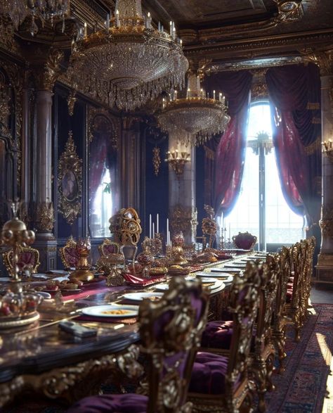 artifemme Castle Dining Room, Medieval Dinner, Russian Palace, Gothic Rooms, Castle Vibes, Medieval Tavern, Castle Rooms, Purple Queen, Castle Interior