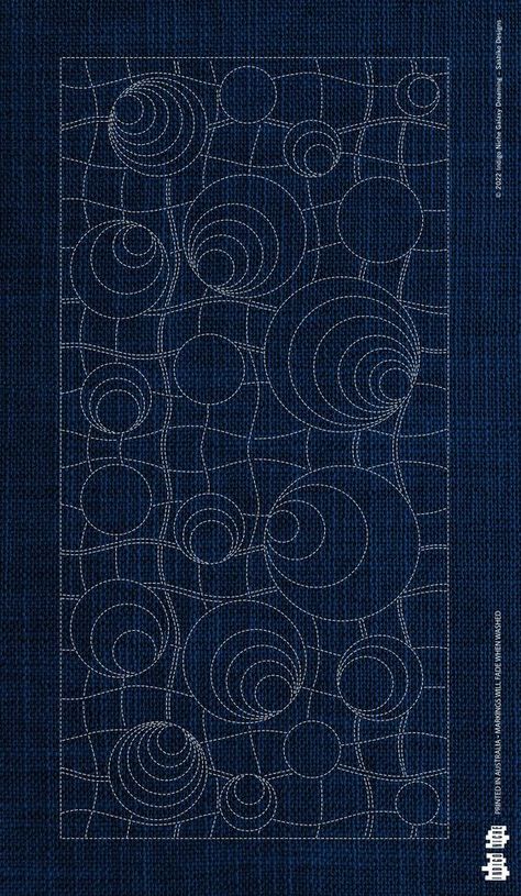 Galaxy Dreaming 2 Sashiko Panel Japanese Cross Stitch Patterns, Panel Drawing, Stitch Patterns Embroidery, Sashiko Jacket, Sashiko Tutorial, Shibori Designs, Sashiko Pattern, Diy Embroidery Designs, Fabric Embellishment