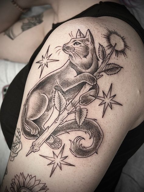 Ace of wands tarot tattoo with an adorable black cat Wands Tarot Tattoo, Ace Of Wands Tarot, Ace Of Wands, Wand Tattoo, Tarot Tattoo, Wands Tarot, July 1, Black Cat, Tattoo Ideas