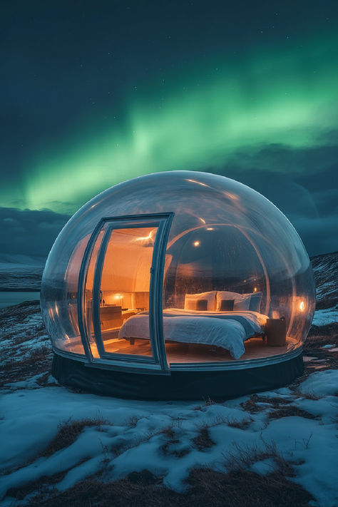 A cozy Iceland igloo hotel illuminated under the mesmerizing Northern Lights, offering a unique and romantic getaway for those exploring the best places to stay in Iceland. Iceland Igloo Hotel, Iceland Igloo, Igloo Hotel, Iceland Hotels, City Breaks Europe, Party Planning Guide, Cozy Camping, Trendy Hotels, Iceland Vacation