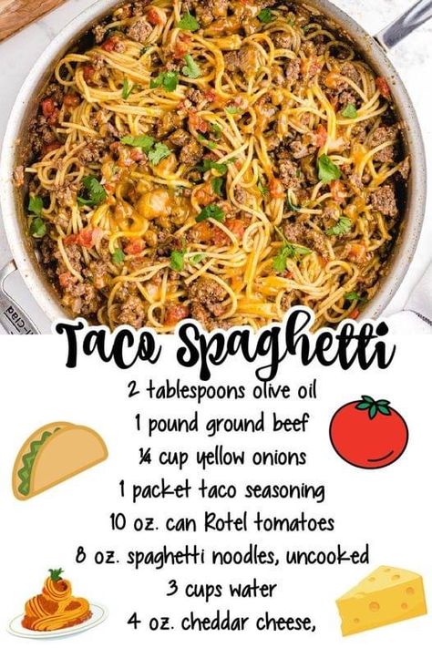 Taco Spaghetti Recipe, Spaghetti Recipes Easy, Taco Spaghetti, Calzone Pizza, Spaghetti Recipe, Beef Casserole Recipes, Supper Ideas, Russian Food, Pasta Dinner Recipes