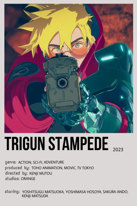 Trigun Stampede | minimalist poster Trigun Stampede 2023, Anime Minimalist Poster, Macross Anime, Read Anime, Trigun Stampede, Anime Websites, Anime Suggestions, Animes To Watch, Poster Anime