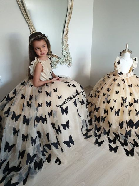 Girls Dres, Black Butterflies, Stella Luna, Princess Flower Girl Dresses, Little Butterfly, Girls Easter Dresses, Elsa Dress, Kids Fashion Dress, Baby Frocks Designs