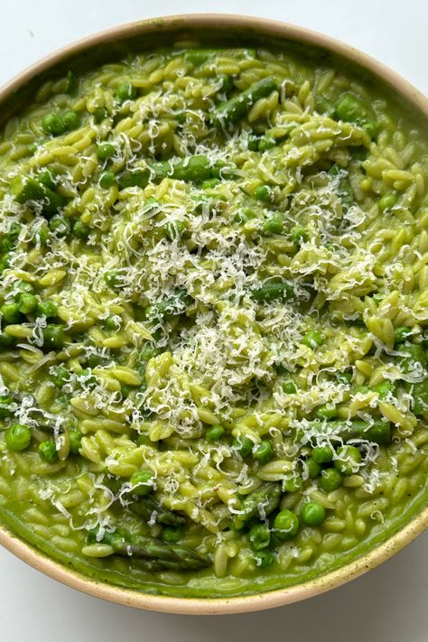 Asparagus And Peas Recipes, Orzo With Peas, Asparagus Pasta Recipes, Pasta With Peas, Pea Pesto, Orzo Recipes, Asparagus Pasta, Salmon And Rice, Pea Recipes