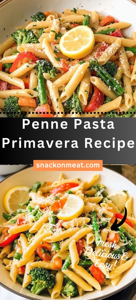 Penne Pasta Primavera Recipe - Snack On Meat Lemon Parmesan Sauce, Penne Pasta Primavera, Penne Primavera, Easy Pasta Primavera, Roasted Cabbage Wedges, Primavera Recipe, Penne Pasta Recipes, Pasta Primavera Recipe, Zucchini Chips Baked