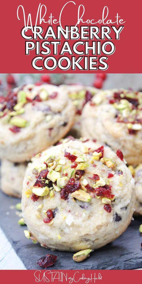 These pistachio cookies are a delightful blend of sweet and salty, with the creamy white chocolate, tart cranberries, and rich pistachios. White Chocolate Tart, Cranberry Pistachio Cookies, Type Of Chocolate, Zucchini Cookies, Christmas Food Crafts, Cookies With White Chocolate, Best White Chocolate, White Chocolate Cranberry Cookies, Christmas Baking Cookies