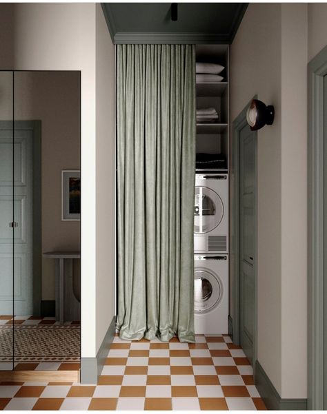 Laundry Room Curtains, Small Utility Room, Corner Curtains, Utility Room Designs, Laundry Nook, Utility Closet, Victorian Terrace House, Bad Inspiration, Laundry Room Design