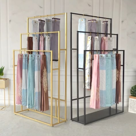 Custom Cloth Shop Floor Hanging Fabric Display Racks / Scarf Display Stand / Curtain Display Rack - Buy Curtain Display Rack,Scarf Display Stand,Custom Cloth Shop Floor Hanging Fabric Display Racks Product on Alibaba.com Musholla Design, Scarves Store, Hijab Store, Scarf Display, Clothing Rack Display, Design Studio Workspace, Clothes Shelves, Clothing Store Displays, Retail Store Interior Design