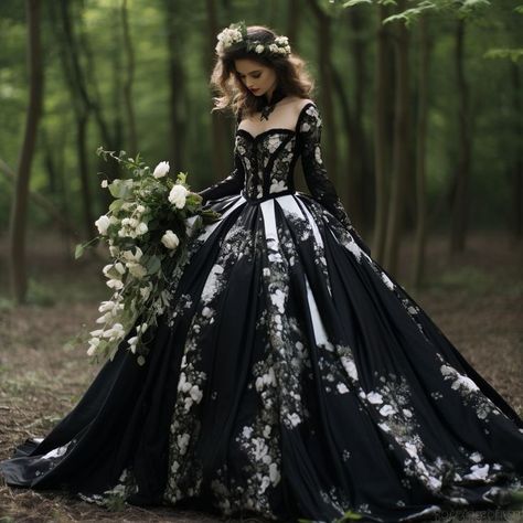 Black Bridal Dresses, Goth Wedding Dresses, Black Wedding Gowns, Gothic Wedding Dress, Dark Wedding, Dream Wedding Ideas Dresses, Prom Dress Inspiration, Fantasy Gowns, Classy Fashion