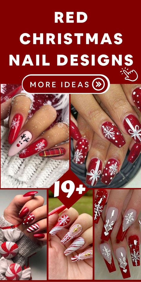 Upgrade your holiday style game with our exquisite red Christmas nail designs, guaranteed to make you the spotlight at any festive event! Whether you fancy a vibrant red matte look or a dazzling metallic shade, our talented nail technicians will craft a one-of-a-kind design tailored just for you. Don't hesitate - secure your spot now and prepare to sleigh the season in ultimate elegance! Make sure to book soon to elevate your holiday glamour effortlessly! Red Snow Flakes Nails, Christmas Nail Designs Holiday Red, Festive Red Nails, Elegant Xmas Nails, Latina Christmas Nails, Elegant Red Christmas Nails, Red Nails Christmas Design, Festive Nails Christmas Red, Red Nails Snowflake